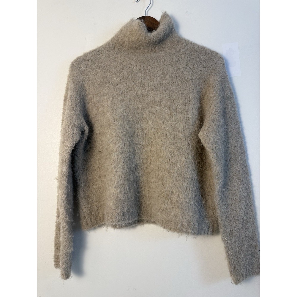 Poetry Alpaca Sweater Womens 10 Tan Fuzzy Mock Neck 89% Alpaca Quiet Luxury